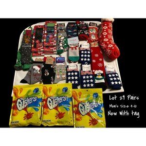 Men's Holiday Socks & Accessories Bundle Shoe Size 4-10 Lot 29 Pairs New